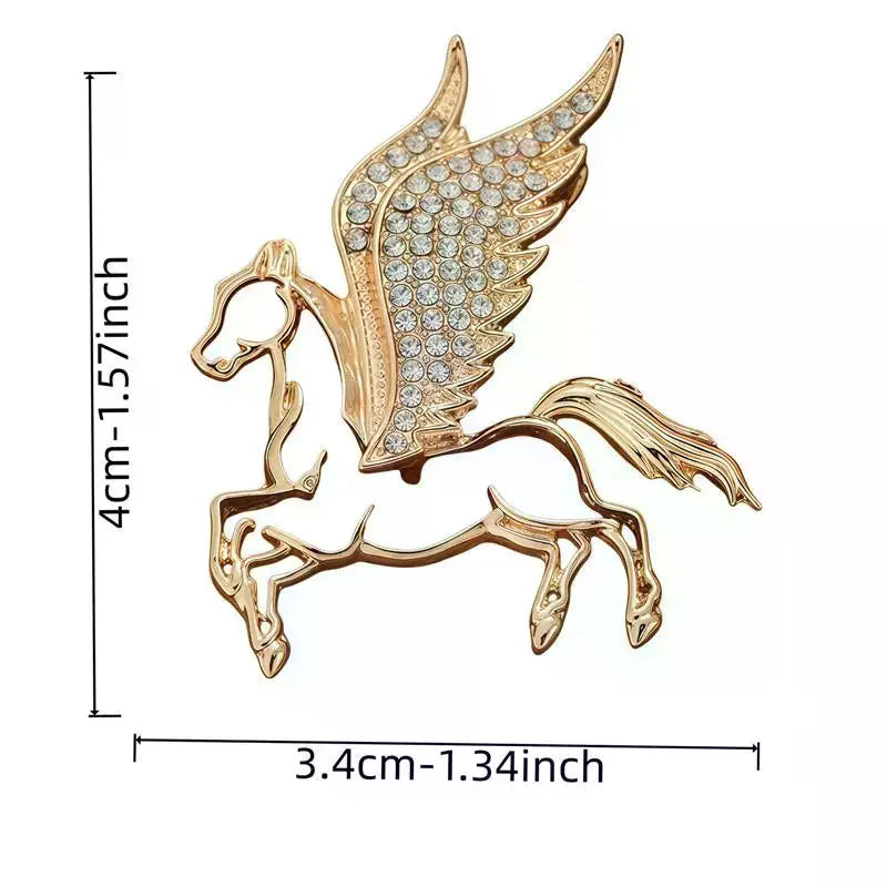 Fashion Rhinestones Alloy Horse With Wings Brooch Zodiac Pony Pins Women Men Clothing Accessory Suit Lapel Corsage New Year Gift Oasis Select