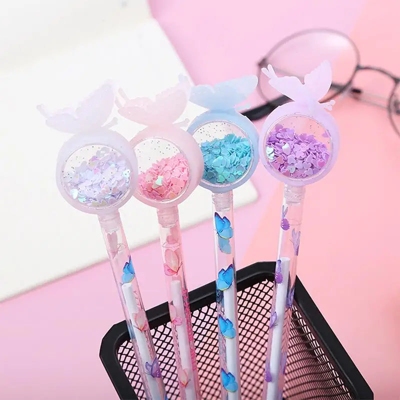 1PCS Creative Sequin Butterfly Gel Pen Cartoon Student Writing Pen Office School Supplies Signature Water-based Roller Pen Oasis Select