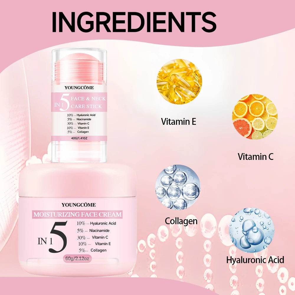 YOUNGCOME Face Cream & Neck Stick Set – Hyaluronic Acid, Vit C