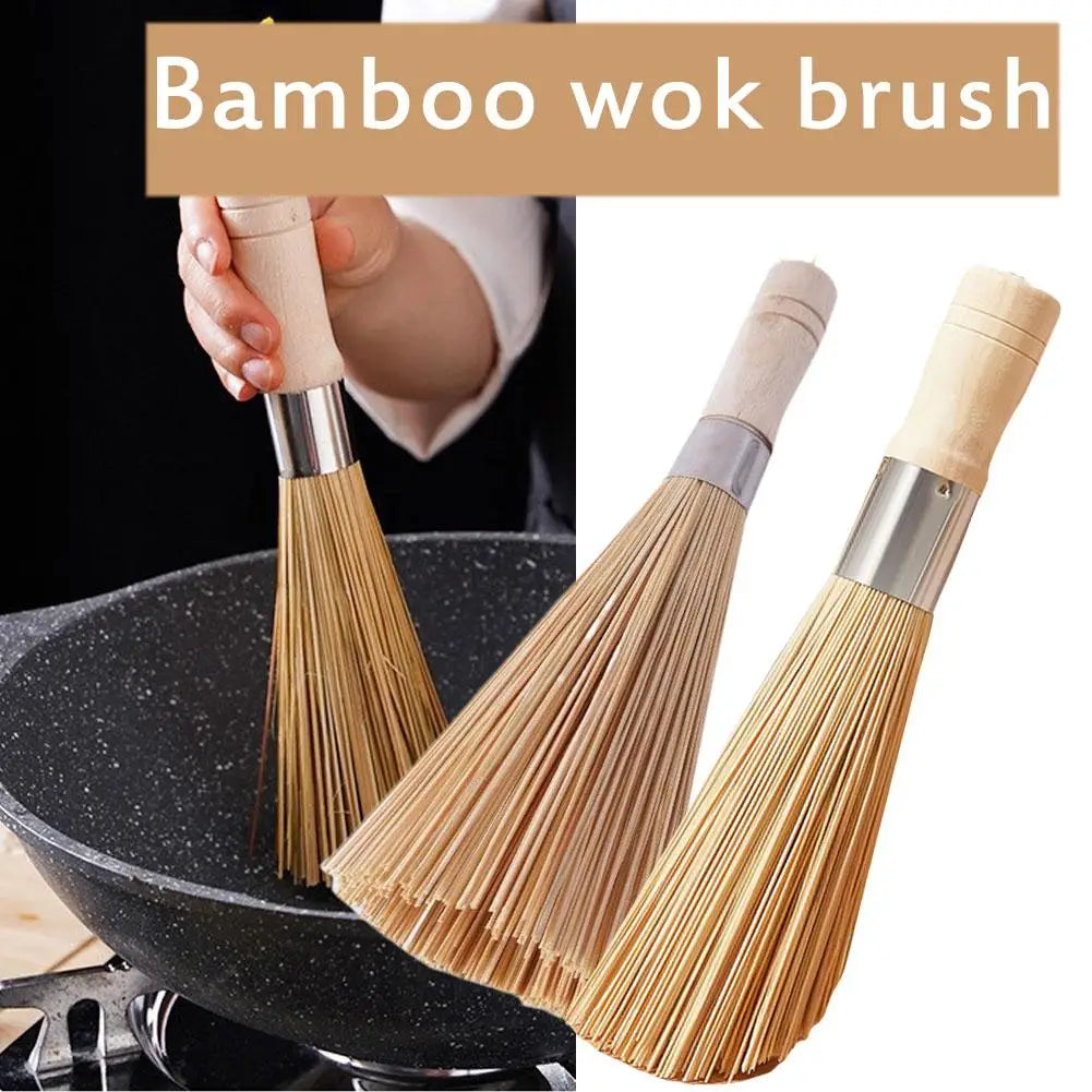 Natural Bamboo Pot Brush Long Handle Wok Cleaning Brush Dish Brush Dish Scrubber Cleaning Tool Pot Pan Cleaner Home Restaurant Oasis Select