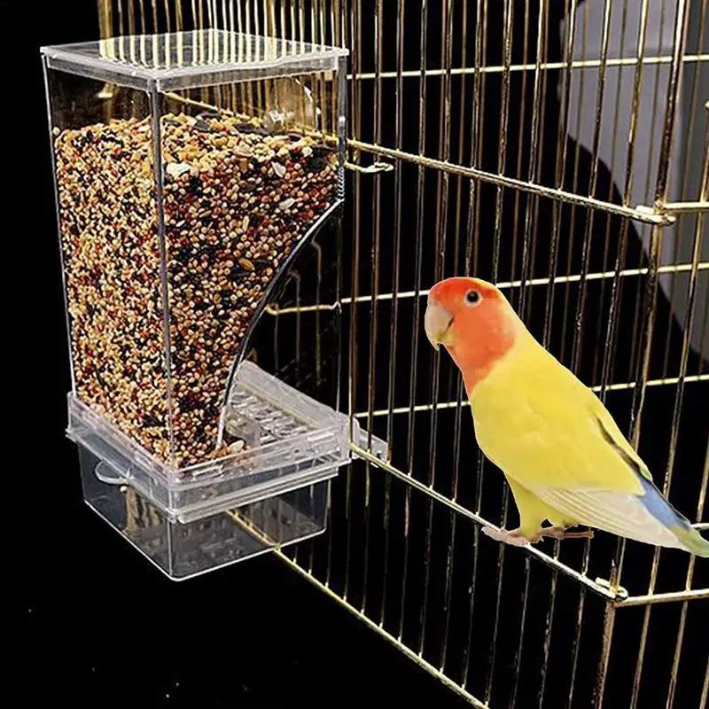 Automatic Parrot Feeder Drinker No messy Bird Feeders Acrylic Seed Food Container Cage Accessories For Small & Medium Parakeets Oasis Select