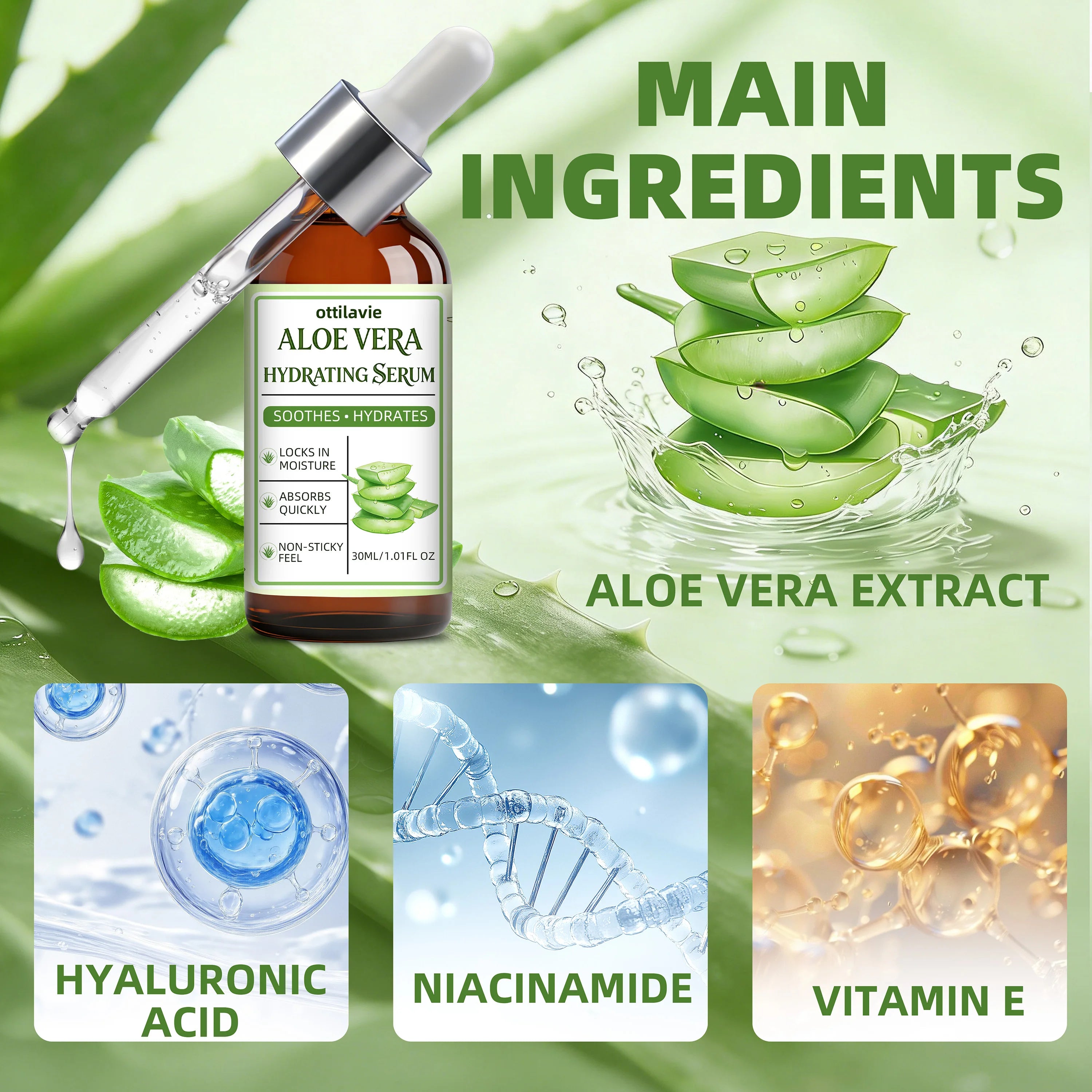 Ottilavie Aloe Vera Hydrating Face Serum – All Skin Types Hydrating Face Serum Oasis Select