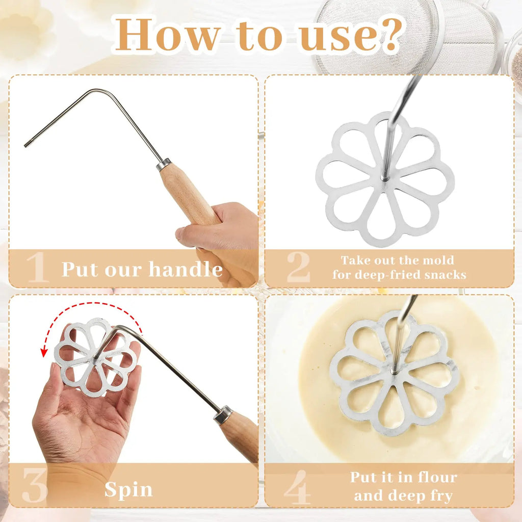 Cast Rosette Iron Mold Set 2/4/7Pcs Bunuelos Mold With Handle Timbale Pastry Tools Achappam Cookie Maker Oasis Select