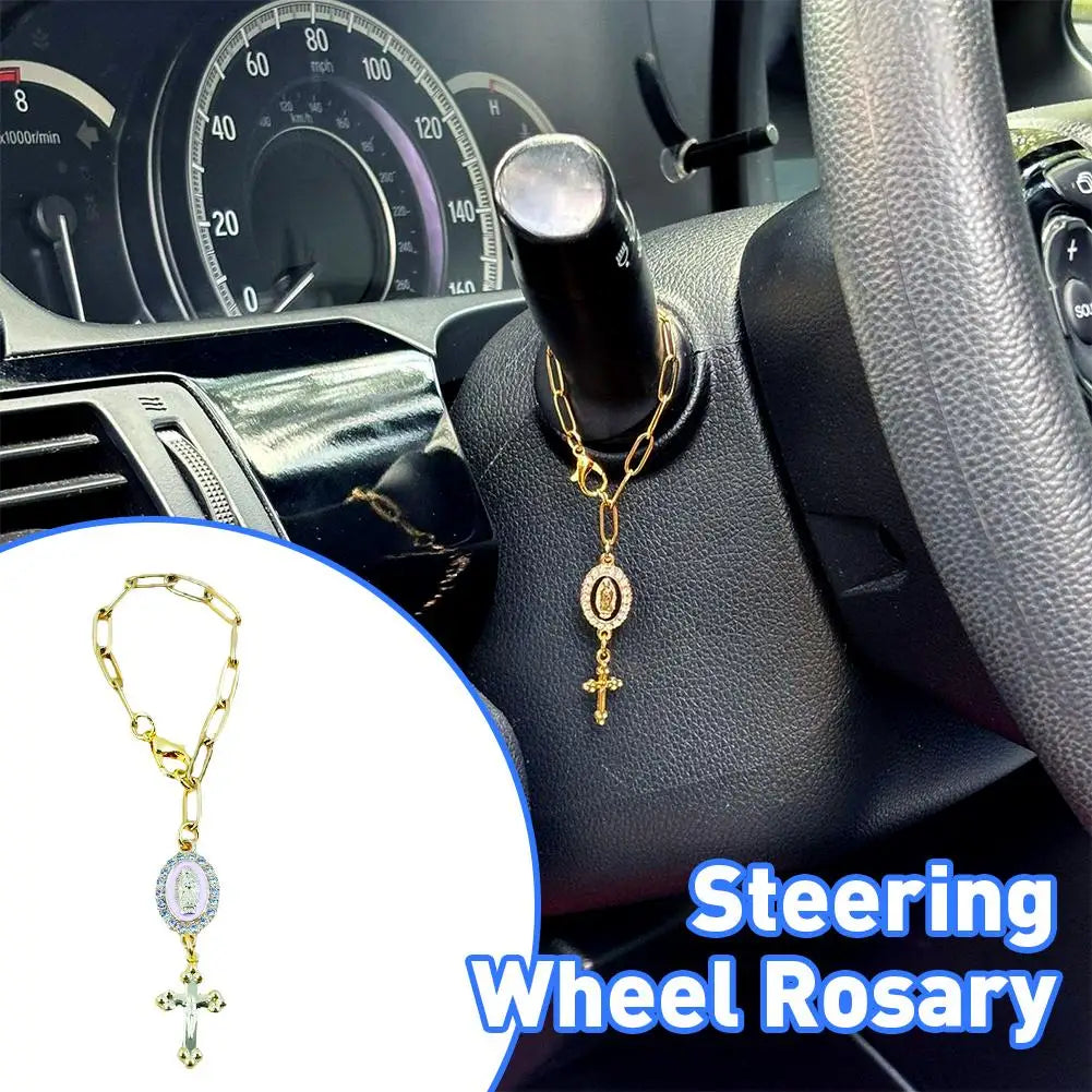 Gold-Plated Rosary Car Steering Wheel Pendant Ornament