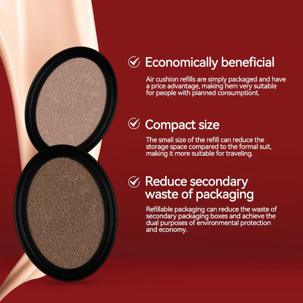 Waterproof Cushion Foundation Refill Semi-Matte Red Finish 72-Hour Wear Long-Lasting Buildable Coverage Sun Protection tirMakeup Oasis Select