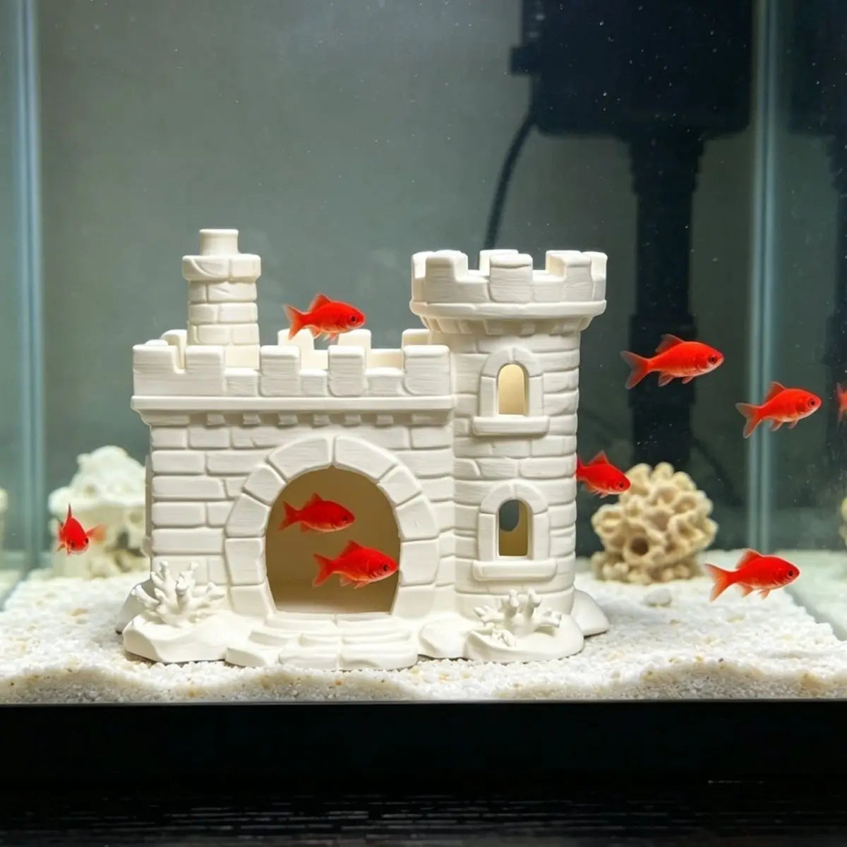 3D Printed Castle Aquarium Ornaments Multi-Opening Fish & Shrimp Hideout, Fairy Tale Themed Decor for Freshwater Saltwater Tanks Oasis Select