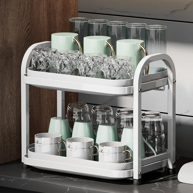 Multifunctional living room drain cup holder, desktop dust-proof storage rack, double-layer drying cup with water tray Oasis Select