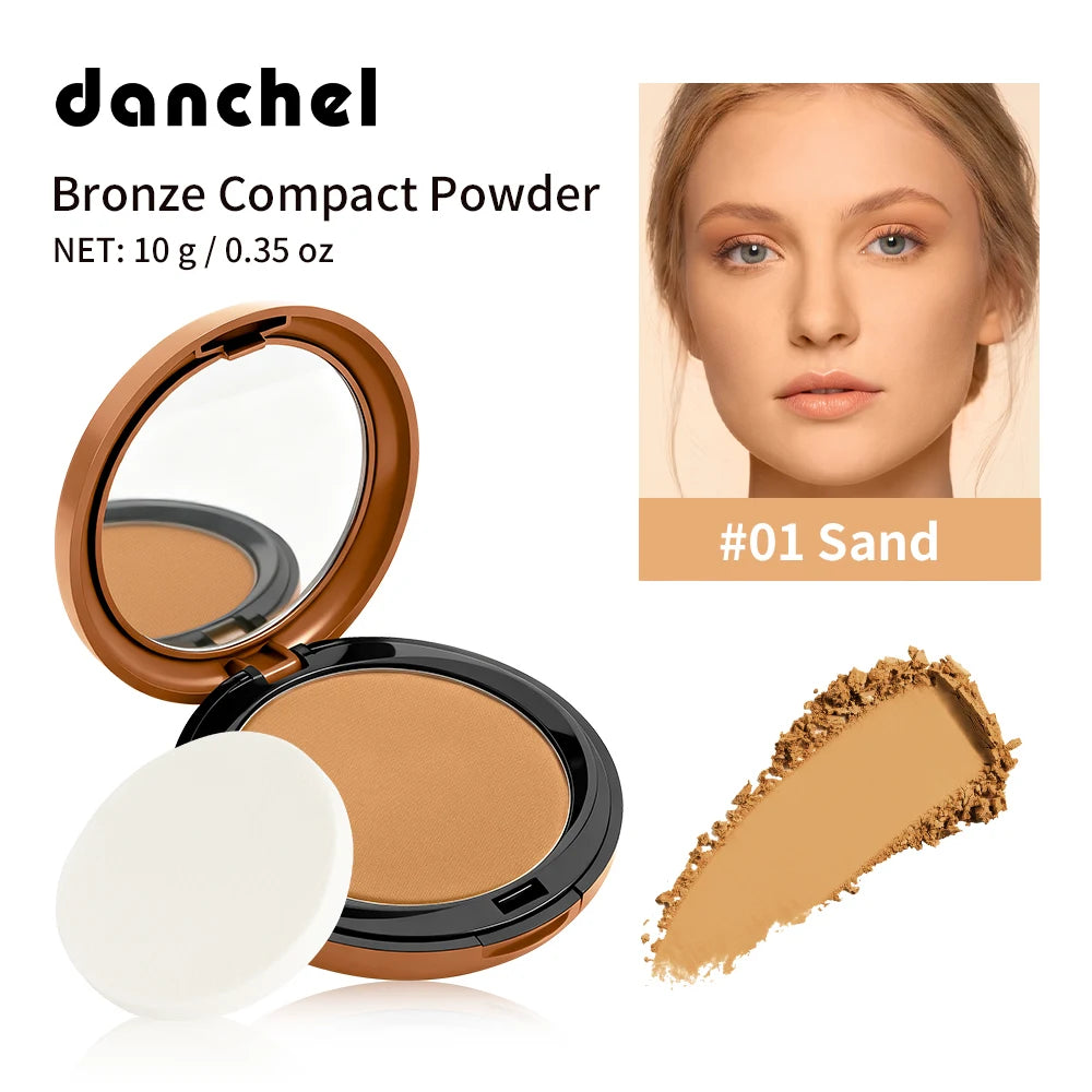 Bronze Compact Powder Long-Lasting Smooth Matte Bronze Finish Natural Brightening Conceal Flaw Even Skin Tone Powder With Mirror Oasis Select Sand