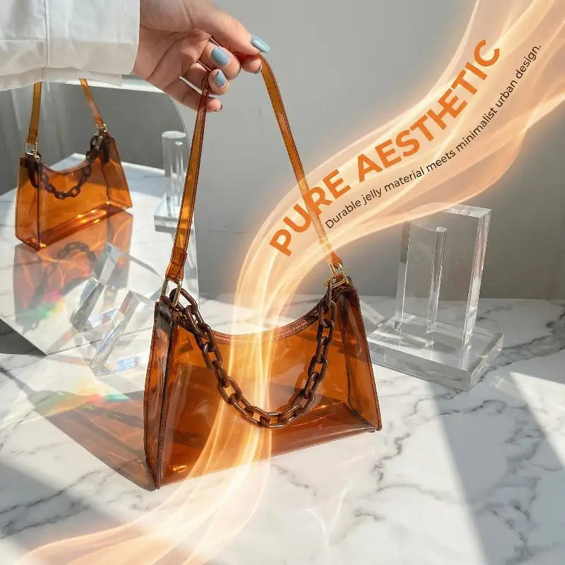 Fashion Clear Jelly Shoulder Bag Women Transparent Waterproof Messenger Handbag Stylish Purse for Summer Beach Outings Oasis Select