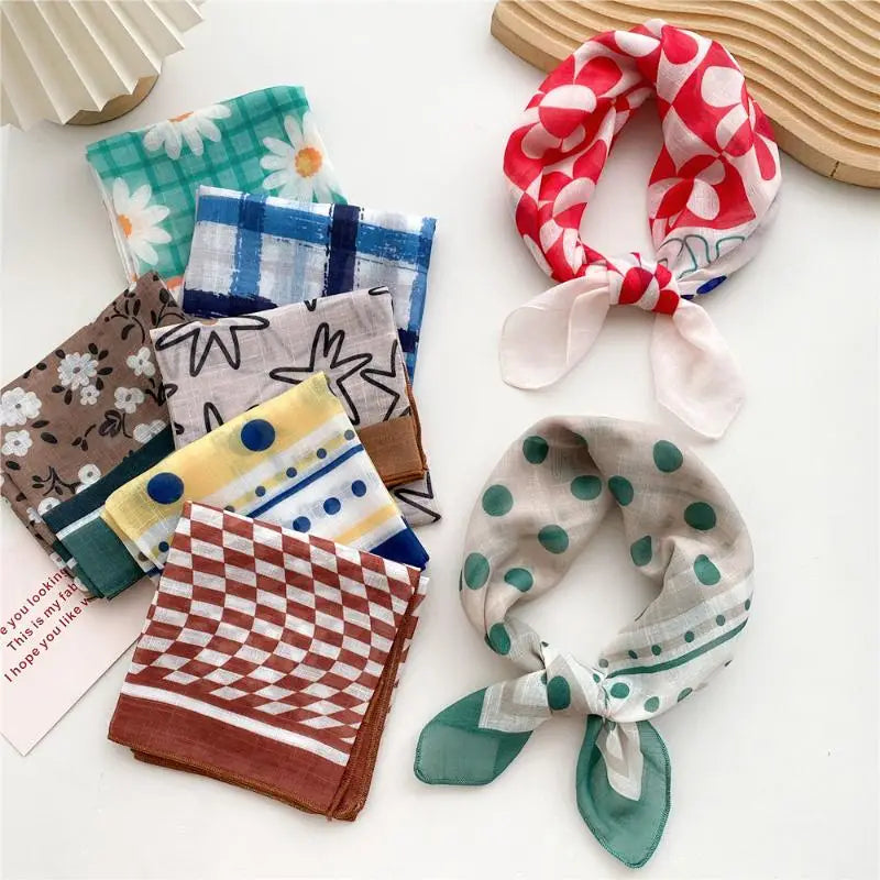 58cm Cotton Linen Handkerchief Print Square Neck Scarf Women Small Shawls Hair Scarfs Female Bag Scarves Head Scarf Oasis Select