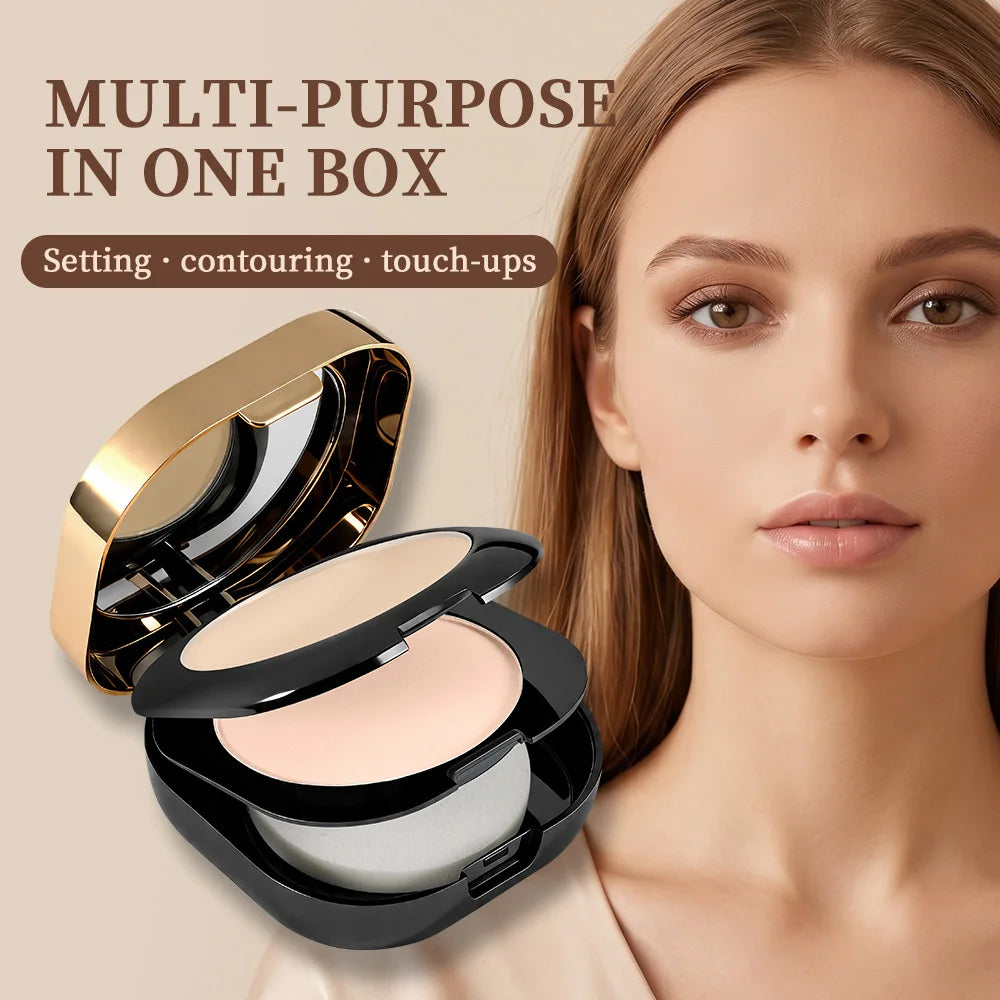 Double Layer Powder Oil Control Long Lasting Sumdge-Proof Concealer Setting Powder Makeup Matte Finish Lightweight Pressed Powde Oasis Select