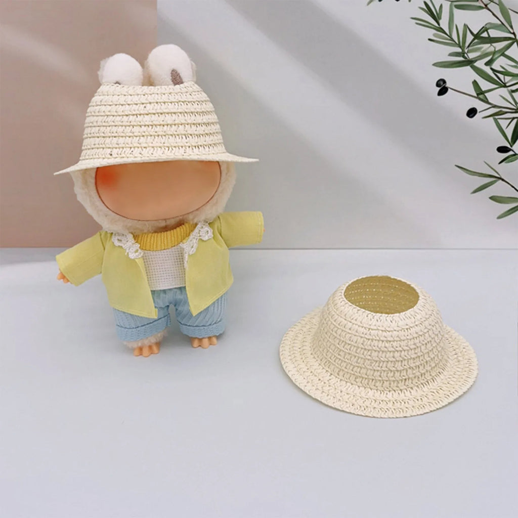 Colored Empty Straw Hat For Ropa Labubu Lovely Little Doll Accessories Cute Hat Decoration Oasis Select Beige One Size