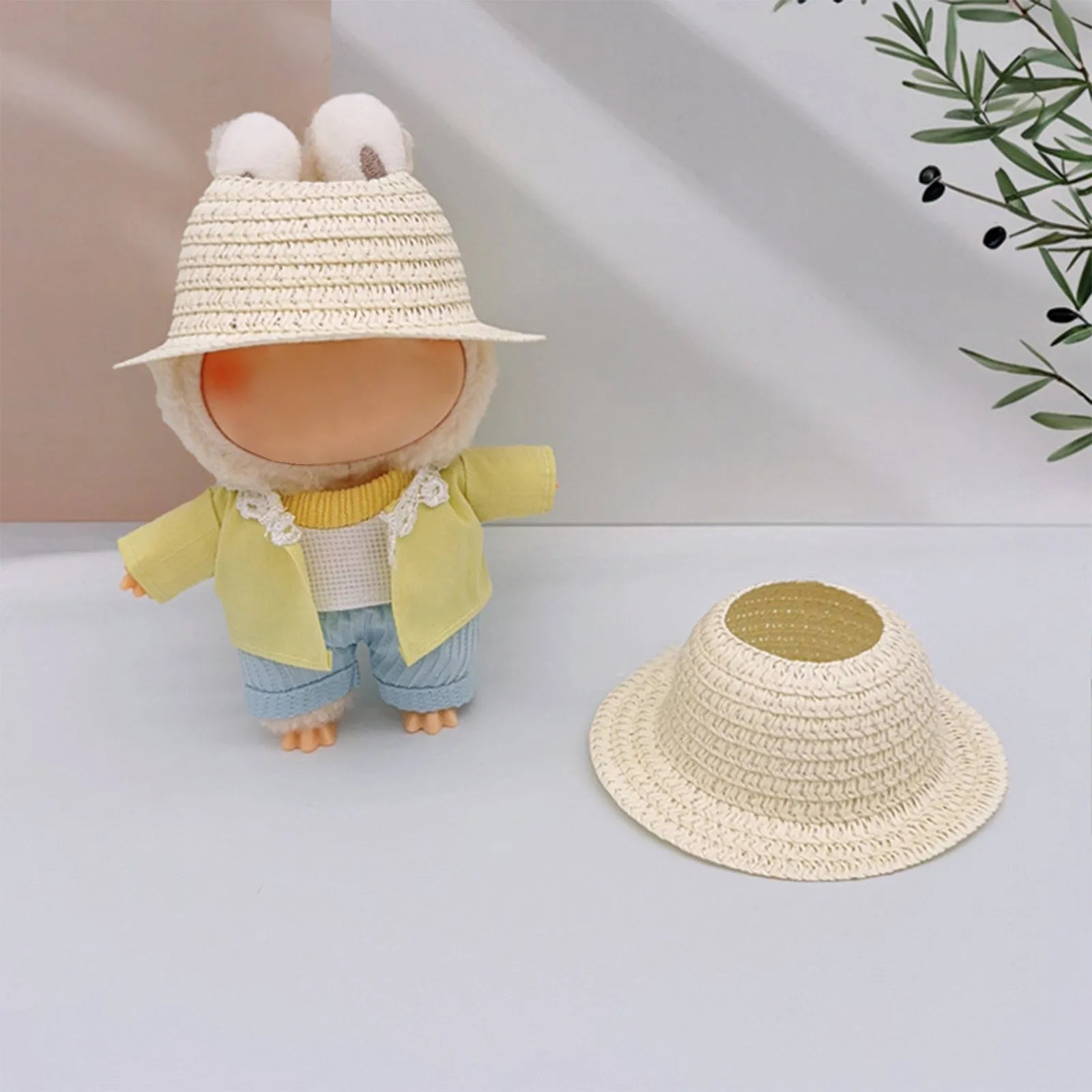 Colored Empty Straw Hat For Ropa Labubu Lovely Little Doll Accessories Cute Hat Decoration Oasis Select Beige One Size