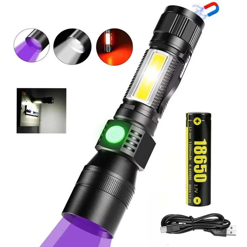 UV Light High Power Led Flashlight USB Rechargeable Camping Lantern Pets Urine Stains Black Light Led Ultraviolet Torch Lamp Oasis Select 1PC-1200mAh ZOOM