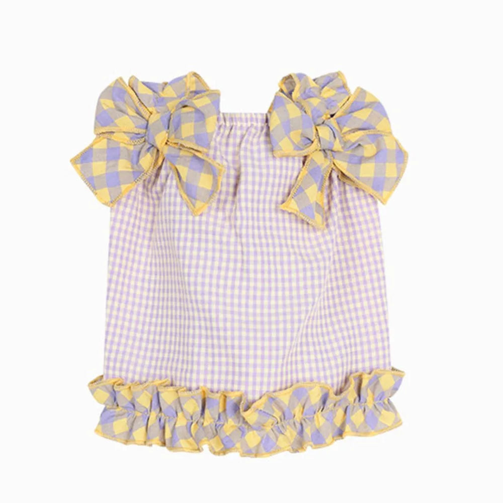 Comfortable Cute Pet Plaid Lace Vest Fashion Soft Pet Summer Princess Skirt Breathable Cat Dress for Puppy Kittens Oasis Select Purple XS