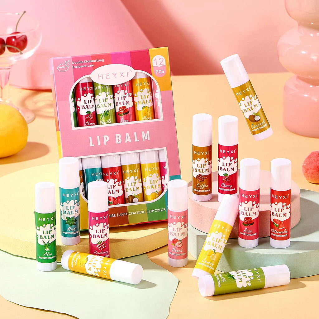 12-Piece Fruity Lip Balm Gift Set – 24Hr Moisturizing Lip Care Lip Balm Gift Set Oasis Select 12pcs