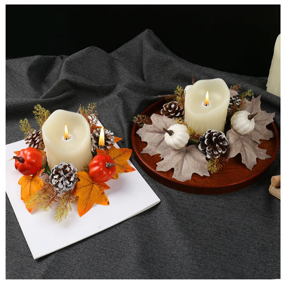 Pumpkin Pinecone Candlestick High-Quality Maple Leaf Candle Holder Wreath Circle Decoration Exquisite Harvest Festival Wreath Oasis Select