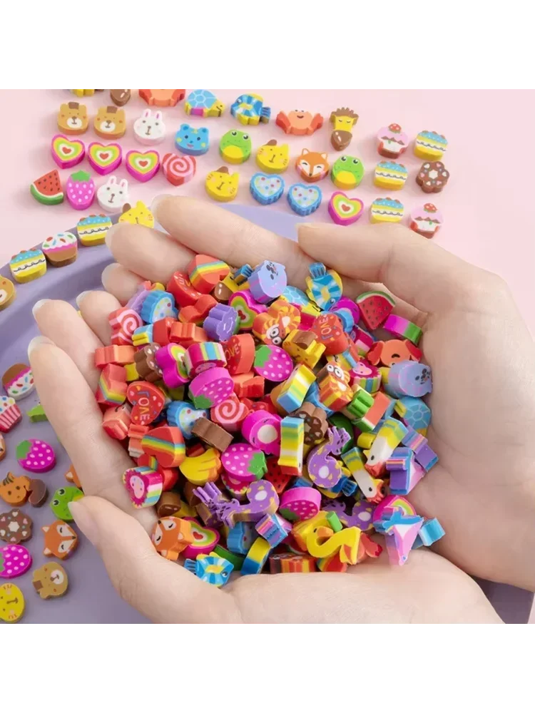 20-200pcs Mini Erasers Fruit Animal Number Cake Heart Designs School Supplies Graduation Gifts Classroom Prizes Birthday Oasis Select 50pcs random