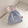 1pc Cute Heart Print Drawstring Storage Bag - Portable Travel Organizer for Chargers, Earphones,and Data Cables,Cute Storage Bag Oasis Select Blue