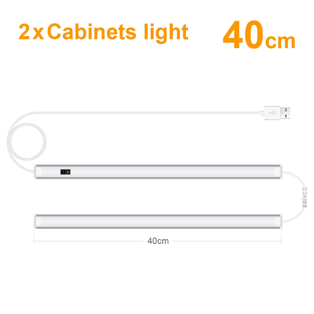 1pcs LED Closet Light with Non-Contact Motion Sensor,USB Lamp Hand Scan Distance 1-6cm,2pcs LED Bar Series Connection Lighting Oasis Select Warm White 2x LED Bar 40CM