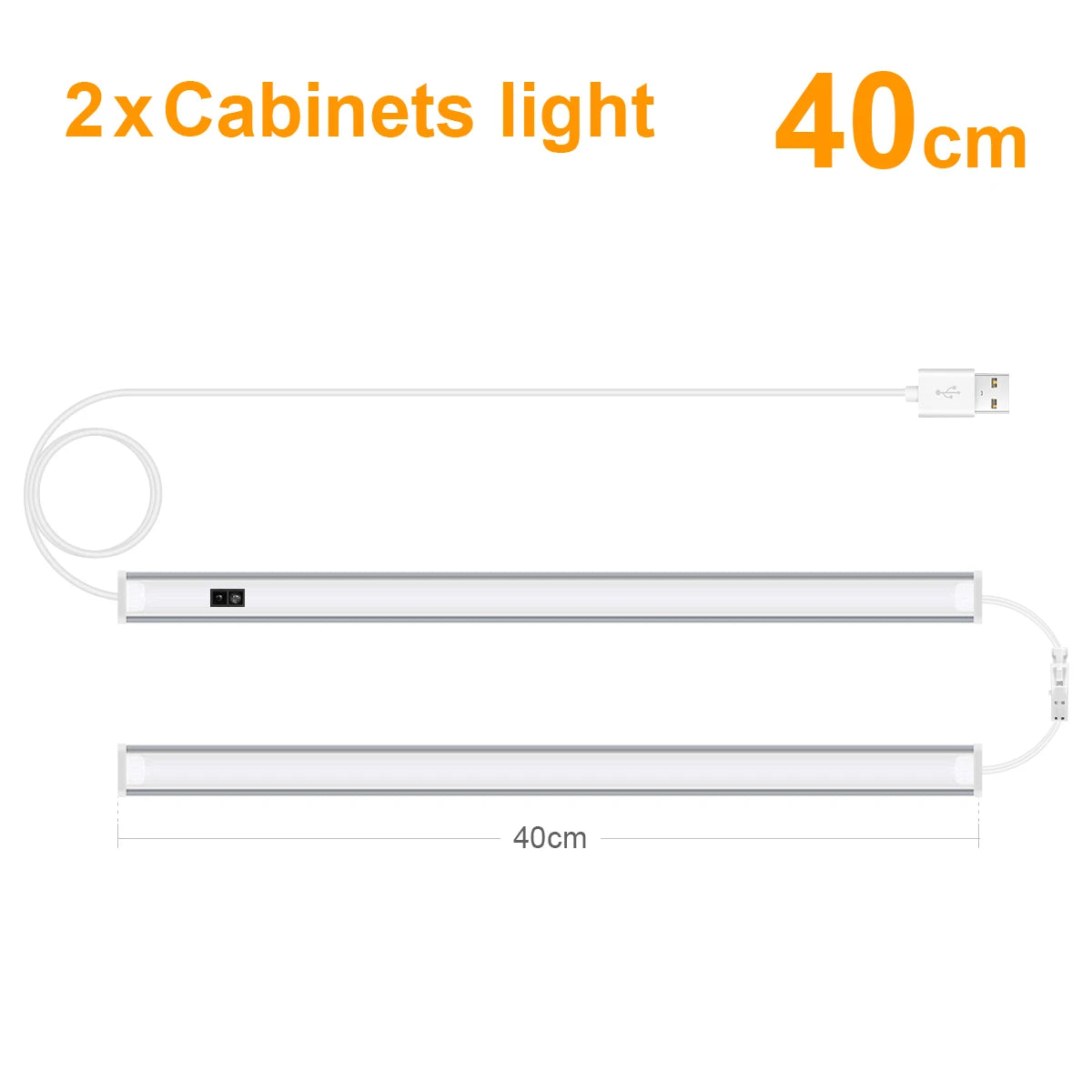 1pcs LED Closet Light with Non-Contact Motion Sensor,USB Lamp Hand Scan Distance 1-6cm,2pcs LED Bar Series Connection Lighting Oasis Select Warm White 2x LED Bar 40CM