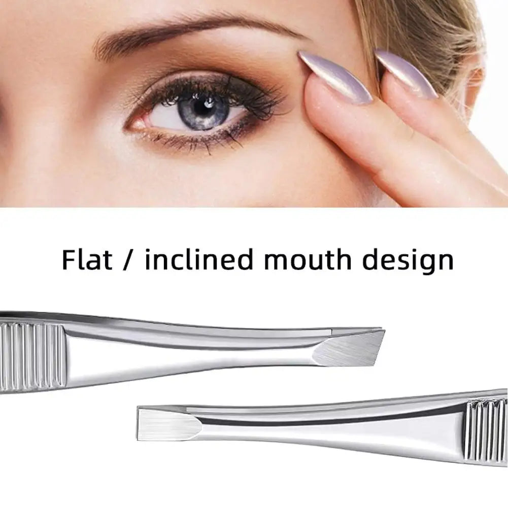 SADOER Stainless Steel Eyebrow Tweezers – Flat & Slant Tip Eyebrow Tweezers Oasis Select
