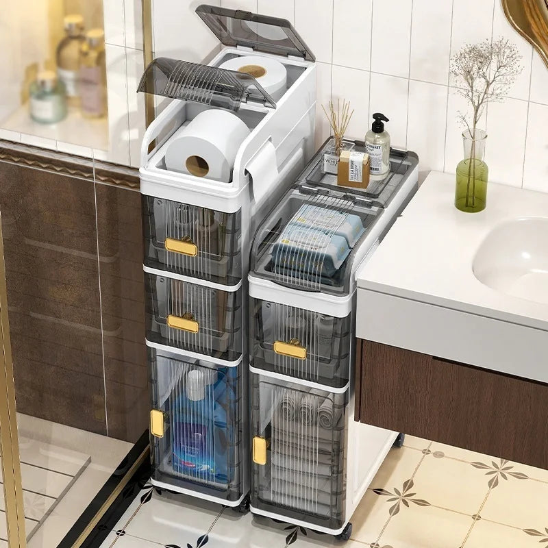 18cm Narrow Storage Cabinet, Multi-Tier Slim Organizer for Bathroom/Living Room, Holds Towel/Tissue/Cosmetic, Space-Saving Shelf Oasis Select