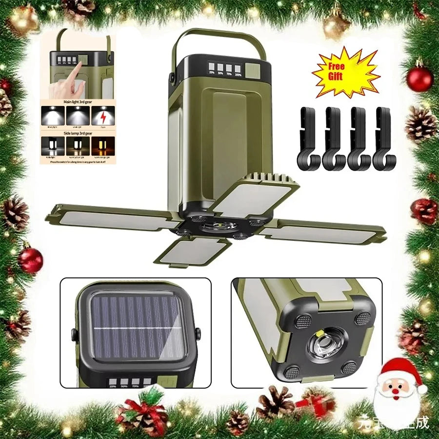Christmas Outdoor Solar Light Rechargeable Flashlight Portable Power Bank Lamp LED Hanging Tent Light for Camping Hiking Fishing Oasis Select
