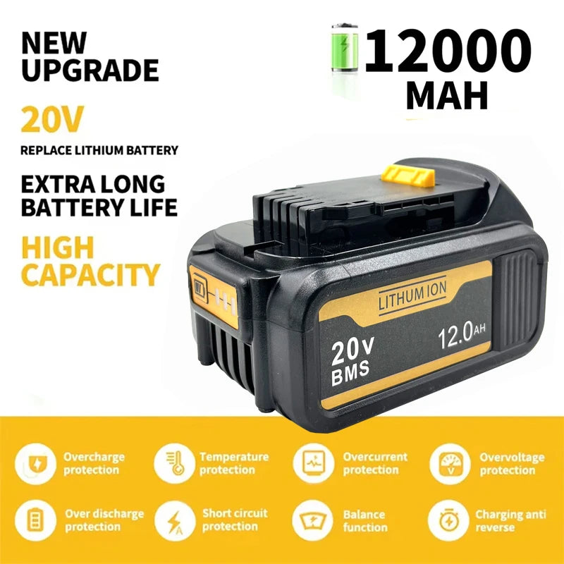 [Battery + Charger Set] 18-20V 6.0Ah/8.0Ah/12.0Ah Lithium Battery for DEWALT 20V MAX XR, DCB207 DCB205 DCB206, Oasis Select