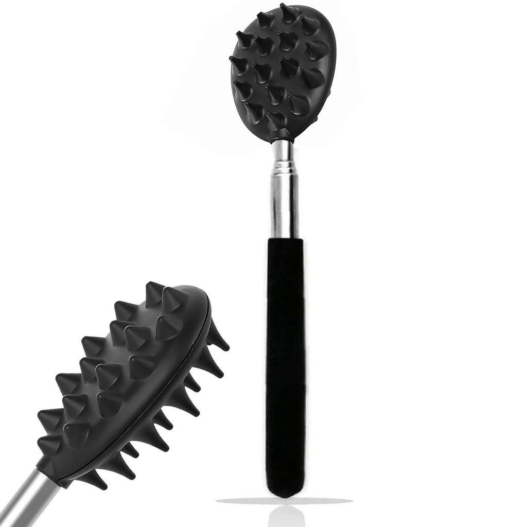 Extendable Cactus Back Scratcher with 1/4-inch & 1/2-inch Spikes, Retractable One-Hand Itch Stick for Men & Women, Durable PVC Oasis Select Black