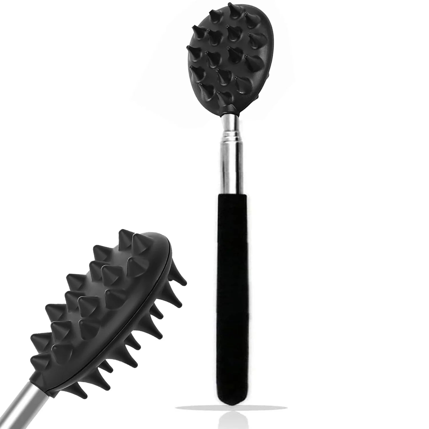 Extendable Cactus Back Scratcher with 1/4-inch & 1/2-inch Spikes, Retractable One-Hand Itch Stick for Men & Women, Durable PVC Oasis Select Black