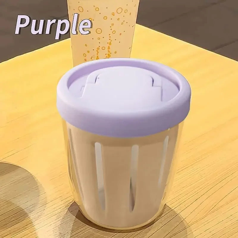 Portable Cylindrical Food Container with Fork Built in Drain Plastic Fruit Storage Cup Multi Purpose Lunch Box for Daily Snacks Oasis Select purple