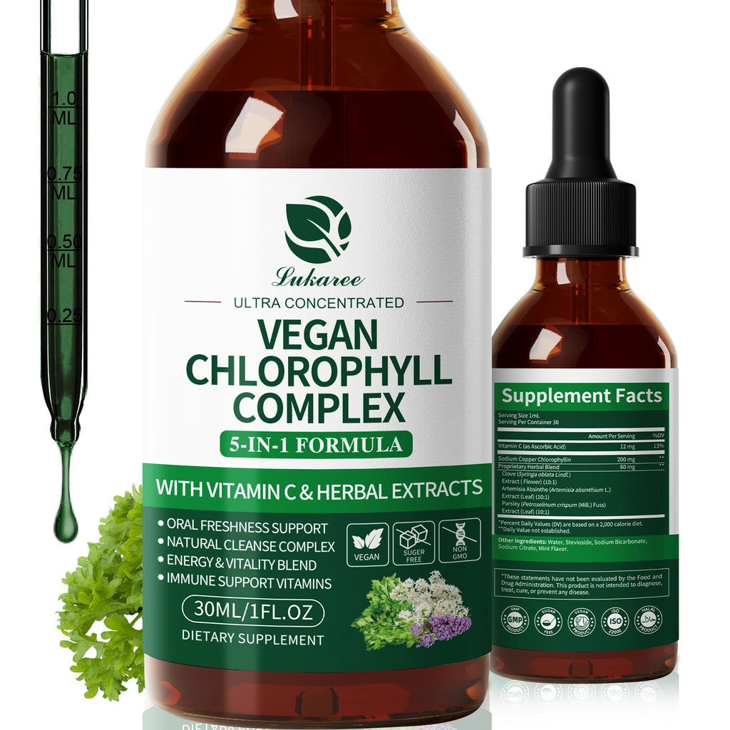 Lukaree 30MLChlorophyll Liquid Drops Supports Natural Cleansing & Immune, Internal Deodorant,Skin & Gut Health,Vegan,Sugar-Free Oasis Select 30ml 3bottles United States