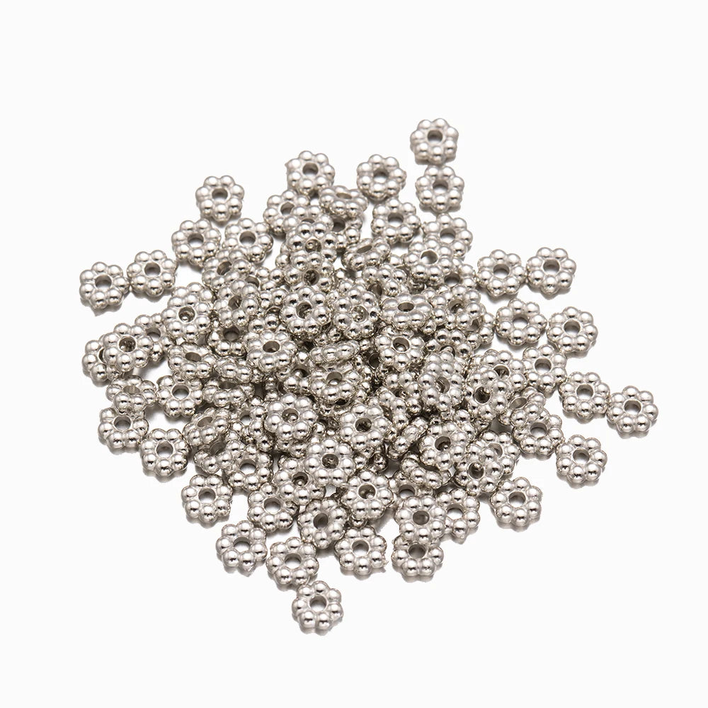500pcs/Lot 4mm Flower Spacer Loose Beads for DIY Bracelet Necklace Jewelry Making Supplies Findings Accessories Materials Crafts Oasis Select White K