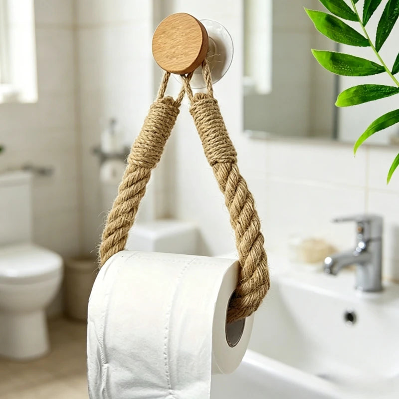 Retro Hemp Rope Toilet Paper Holder – Punchless Wall Mount Toilet Paper Holder Oasis Select