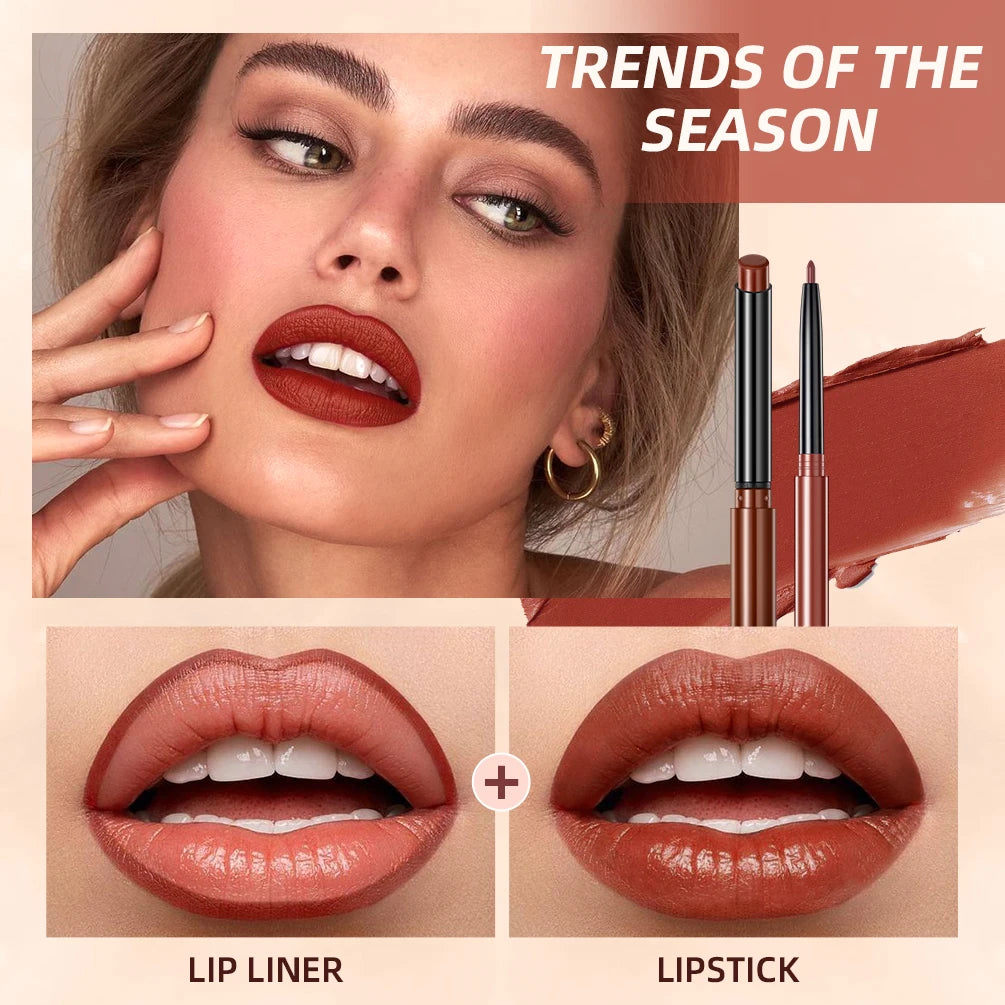QiBest Matte Nude Lipstick & Lip Liner Set – Waterproof 2-Pc