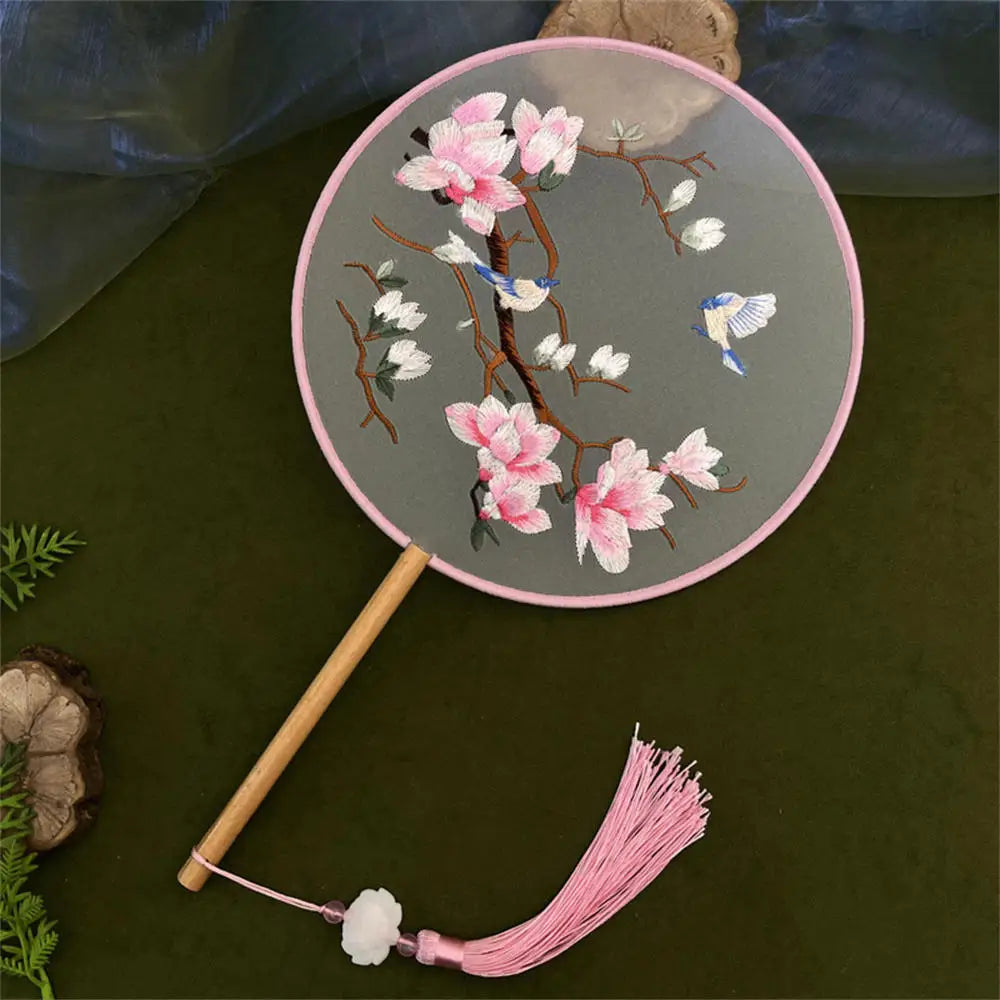 Chinese Silk Round Fan Double-sided Floral Embroidery Hand Fans