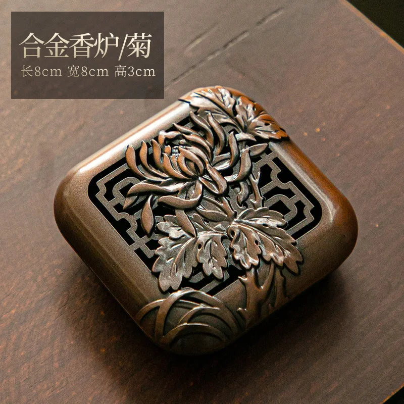 Copper Alloy Incense Burner, Sandalwood and Agarwood Aroma Diffuser, Household Indoor Incense Box, Tea Ceremony Aroma Diffuser Oasis Select Chrysanthemum