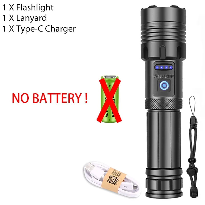 Super XHP120 Powerful Led Flashlight XHP90 High Power Torch Light Rechargeable Tactical Flashlight 18650 TYPE-C Camping Lamp Oasis Select X73 XHP120 no batery
