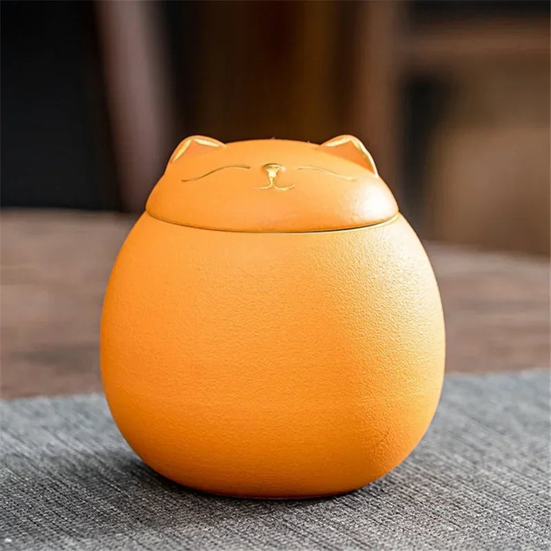 230ML Tea Storage Jar Cute Pets Gradient Color Ceramics Jar Cat Tea Can Moisture Proof Household for Candy Sealed Storage Box Oasis Select Yellow