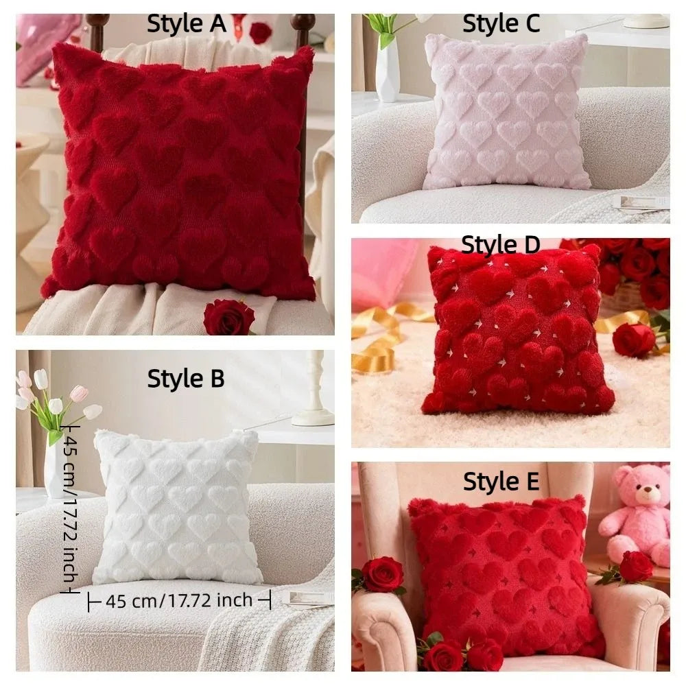 Heart Embroidery Pillow Cover 45x45cm | Soft Sofa Cushion Case
