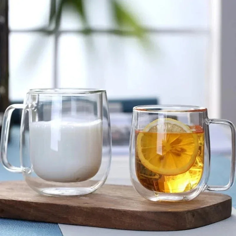 150/250/350ML Heat Resistant Double Wall Glass Coffee Cup with Handle Cappuccino Latte Breakfast Tea Milk Water Clear Cups Gift Oasis Select