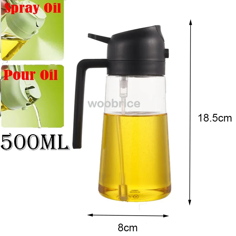 2in1 500ml Portable Oil Sprayer and Dispenser Olive Oil Plastic Kitchen Oil Spray Bottle for Cooking BBQ Air Fryer Baking Salad Oasis Select 2use black 500ml