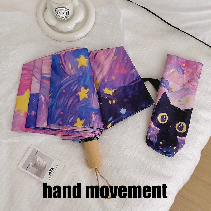 Blue Green Purple Powder Cat Cartoon Fold Umbrella Fully Automatic Umbrella Women's Dual-Purpose Sun Umbrella Portable Umbrella Oasis Select 4 hand movement 8K