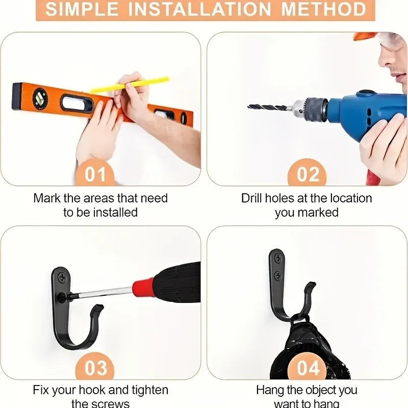 5/10 sets Heavy Duty Iron Hooks with Screws, Anti-Rust Wall Mounted Hanger for Garden Tools Garage Organization,Gancho De Pared Oasis Select