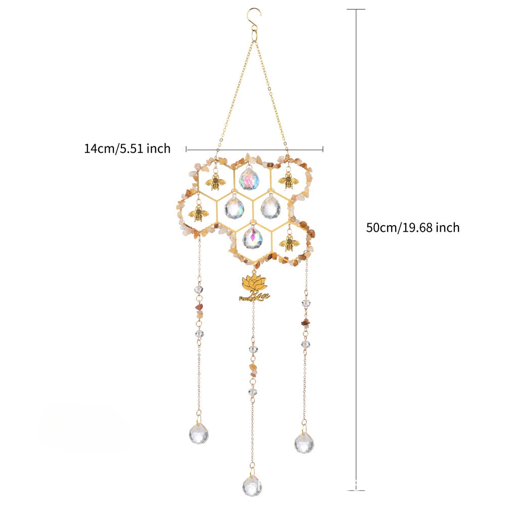 Sun Catcher Pendant Custom Wind Chimes New Big Hive Small Bee Natural Crystal Sun Catcher Room Decor Oasis Select yellow