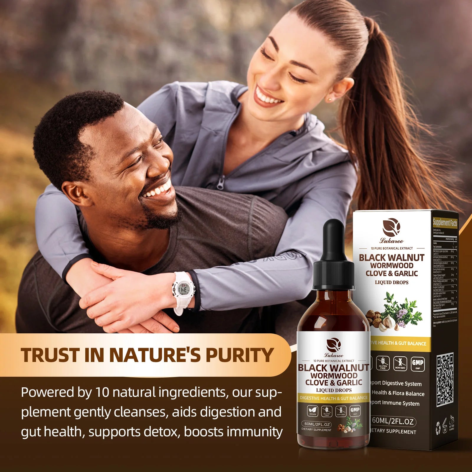 Lukaree 60ML Black Walnut Drop with Wormwood Clove & Garlic Support Digestion and Immune Health, Detoxify the Body Antioxidant Oasis Select