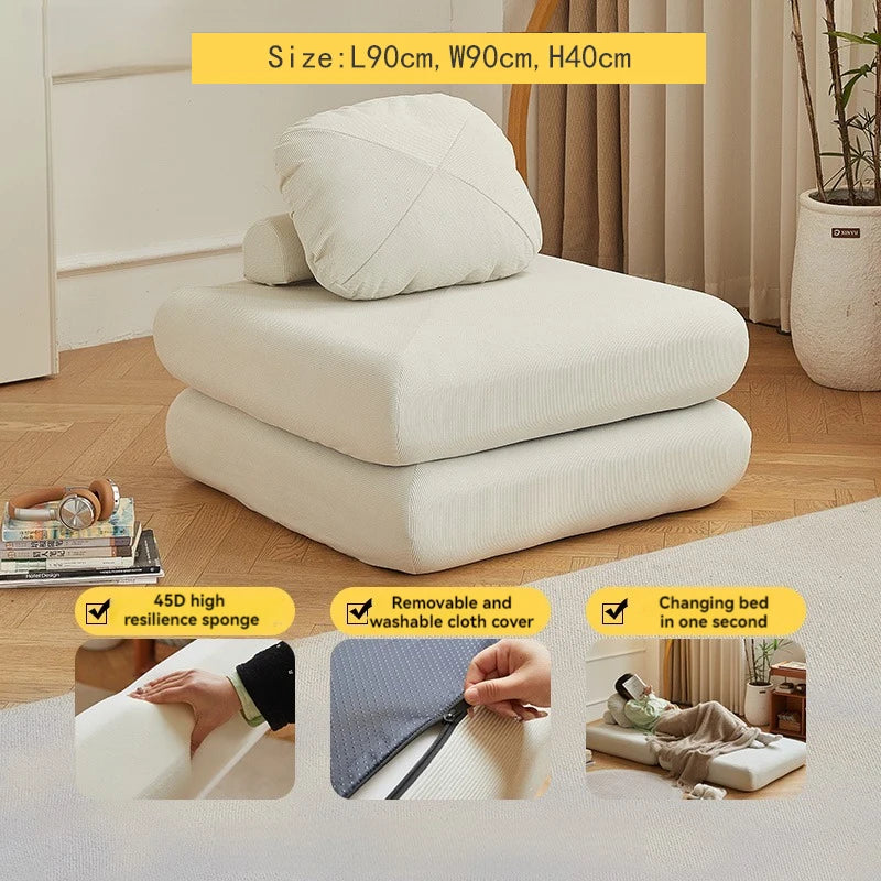Fabric single sofa, sweet potato sofa bed, small-sized living room folding dual-use tatami, tofu block lazy sofa Oasis Select Off white