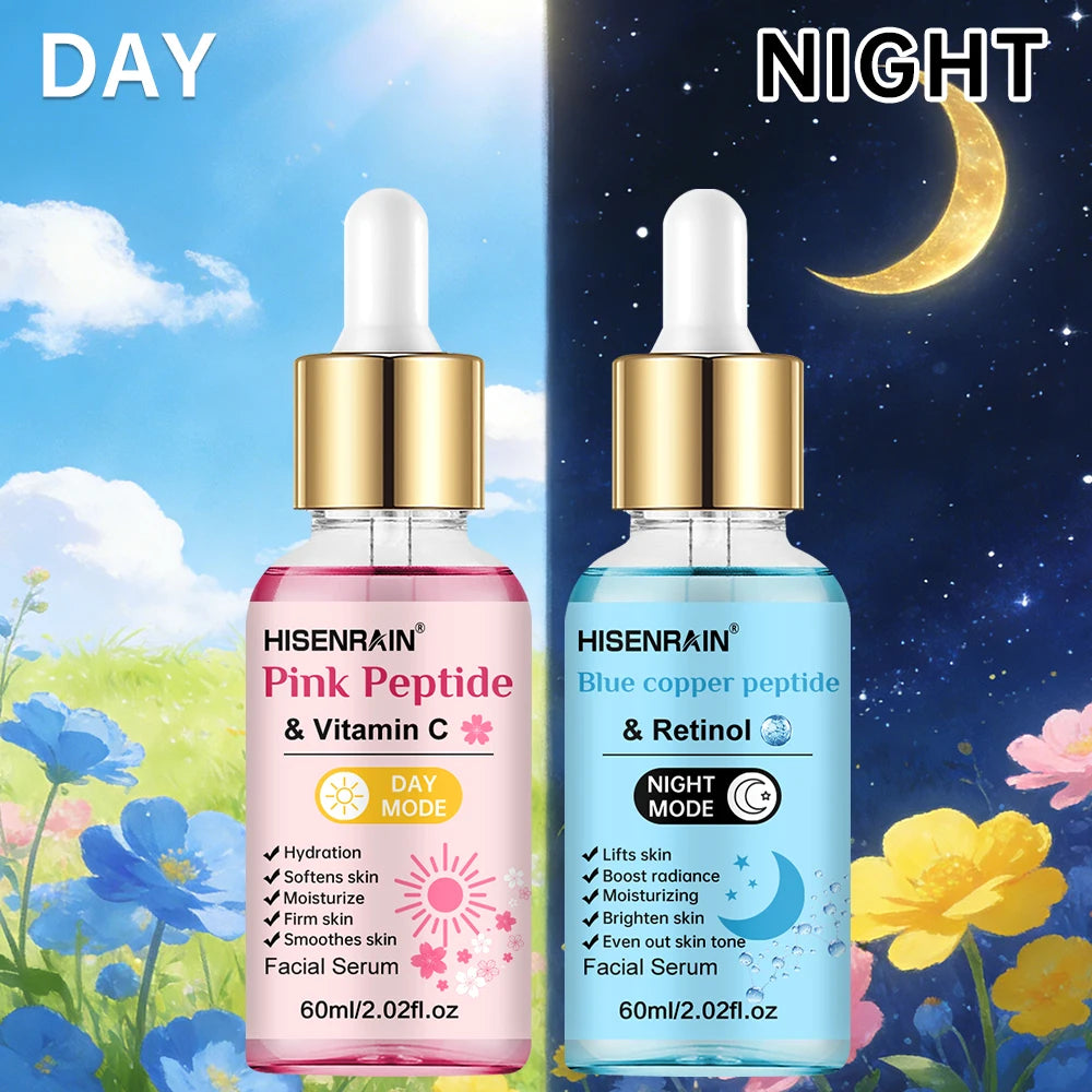 HISENRAIN Premium Pink & Blue Copper Peptide Serum - Anti-Aging, Skin Repair & Hydrating Facial Essence for Youthful Glow. Oasis Select