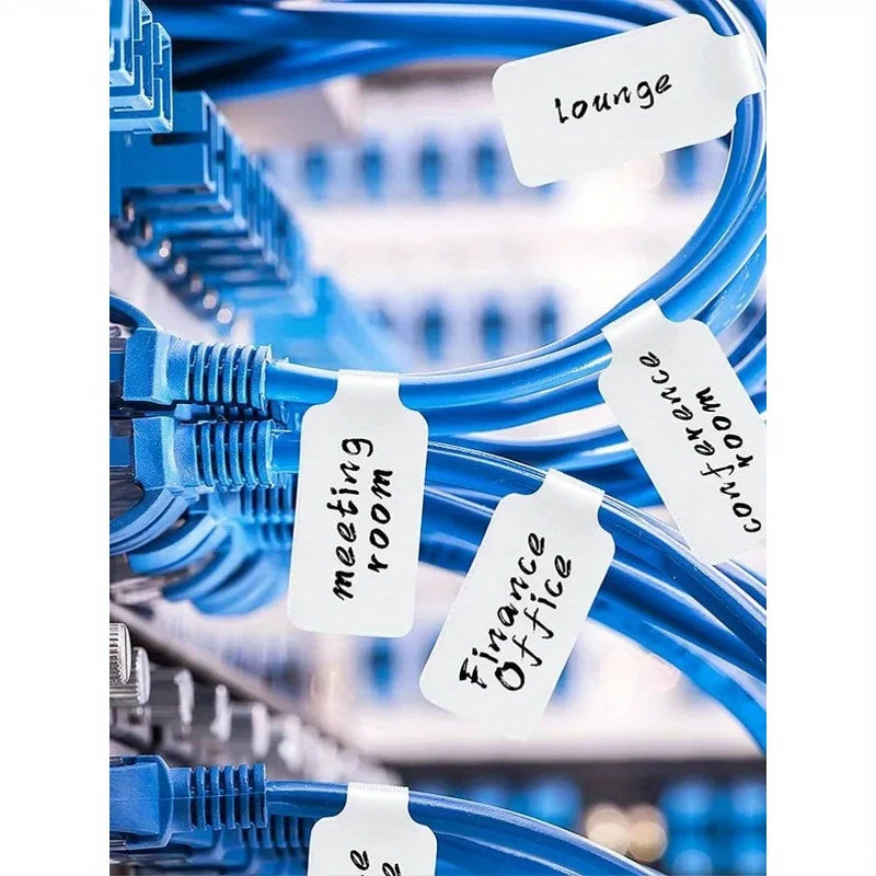 100/200pcs White Self-Adhesive Cable Labels,Writable Cord Tags for Office School Organization, Easy Cable Management,Cable Label Oasis Select